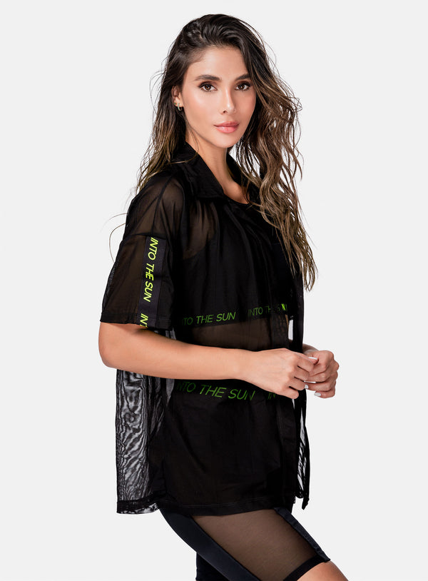 CAMISA DEPORTIVA OVER SIZE SEMI TRANSPARENTE CON ELASTICO REF:105273