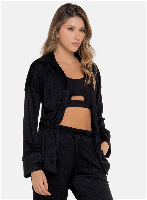 Camisa casual en tela rib con cordón graduable en cintura - PRECIO ESPECIAL