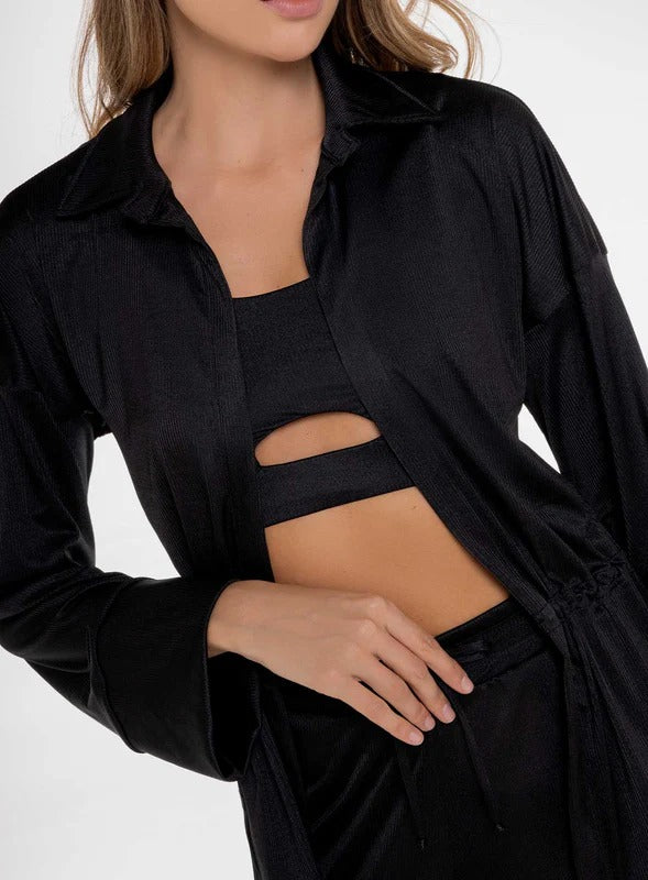 Camisa casual en tela rib con cordón graduable en cintura - PRECIO ESPECIAL