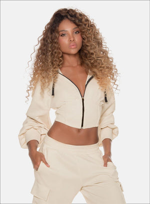 Chaqueta deportiva poliéster, color marfil