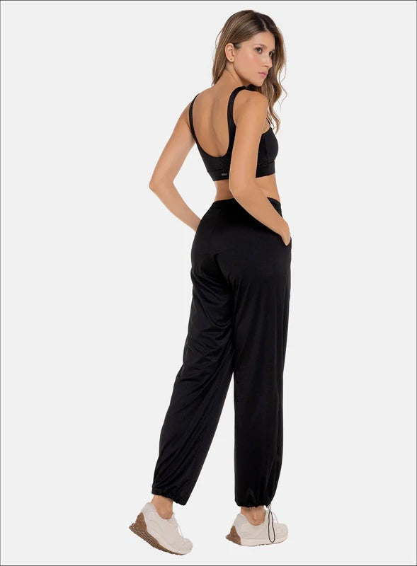 Pantalón casua en tela ribl con cordón graduable en botas - PRECIO ESPECIAL